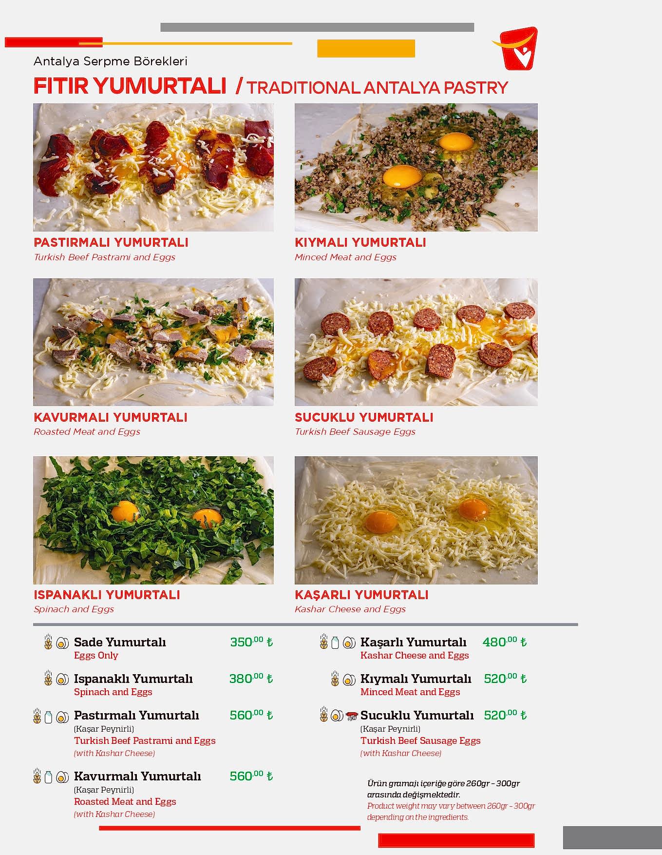 Fıtır Yumurtalı menü sayfası